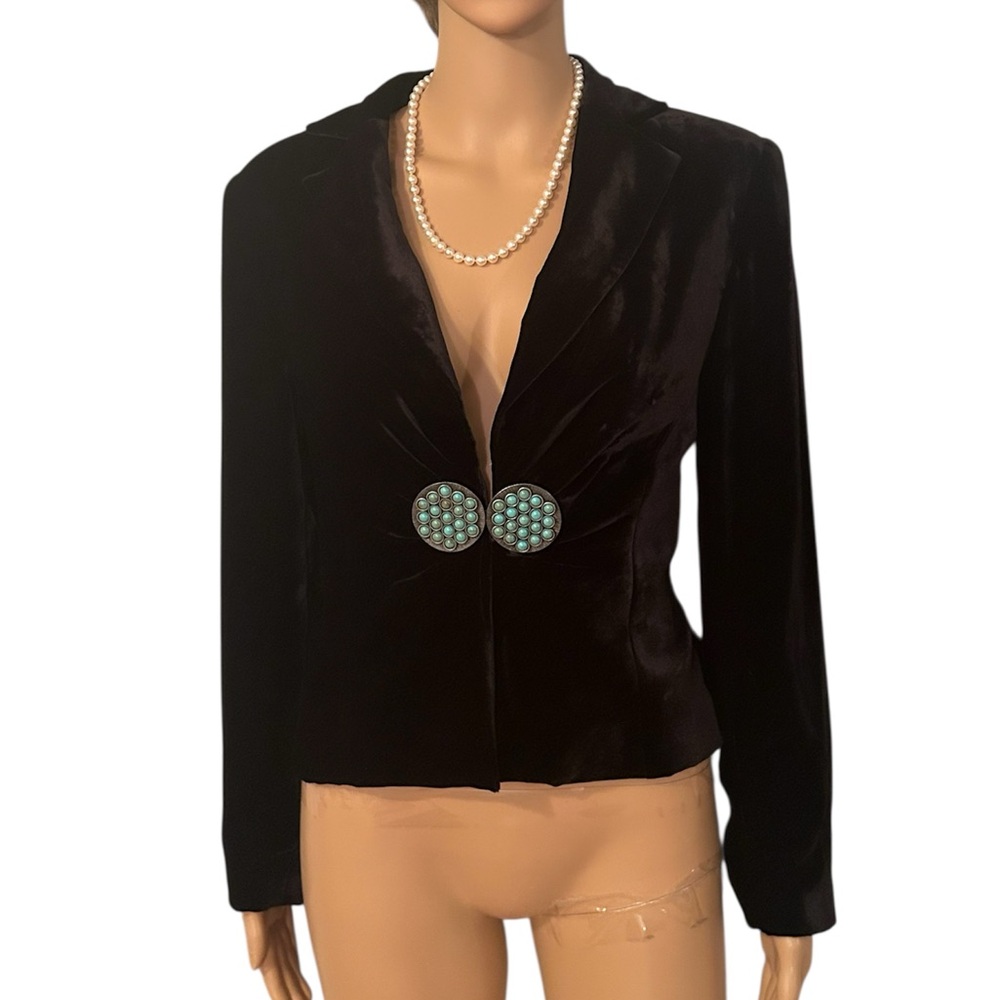 NWT Double D Ranchwear Women’s XS Black Velvet and Turquoise Opaque Stone Jacket